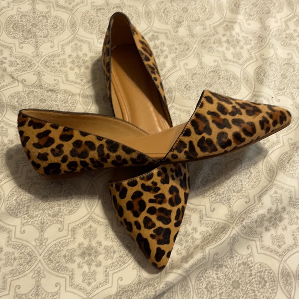 J Crew flats size 8. Real dyed calf fur